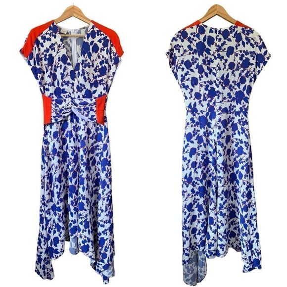 Pinko Floral Midi Dress in Blue & White Size 8 - Picture 4 of 12